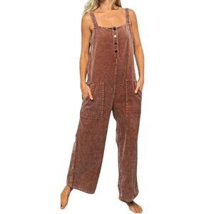 Bibi Womens Corduroy Jumpsuit Overalls With Buttons & Pockets Brown Size S
